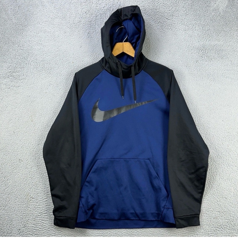 Nike Dri-Fit Sweatshirt Hoodie Mens S Blue Black Colorblock Drawstring Swoosh